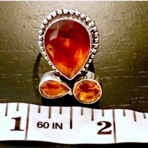 Artisan Golden Orange Topaz Silver Ring Sz 6.25 - Picture 3 of 7